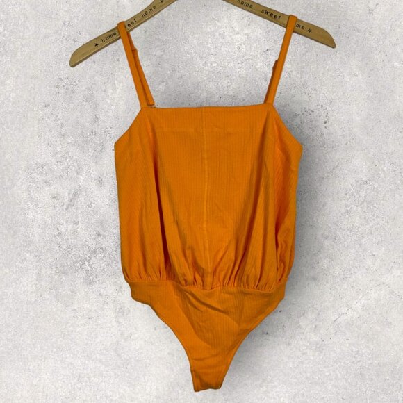 NWT Free People Marissa Bodysuit Tangerine Size XS Orange Square Neck Thong New - Picture 12 of 14